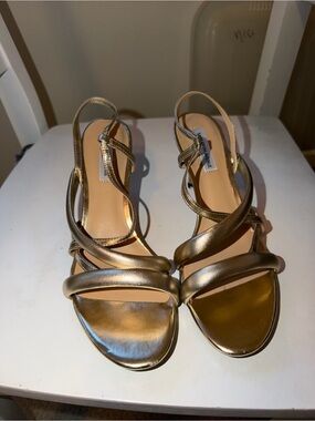 Saks Fifth Avenue Metallic Gold Strappy Slingback Sandals